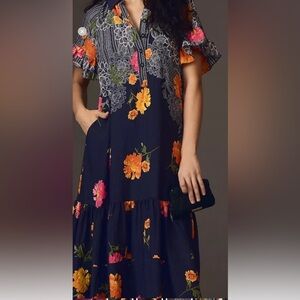 Anthropologie Navy Floral Maxi Dress